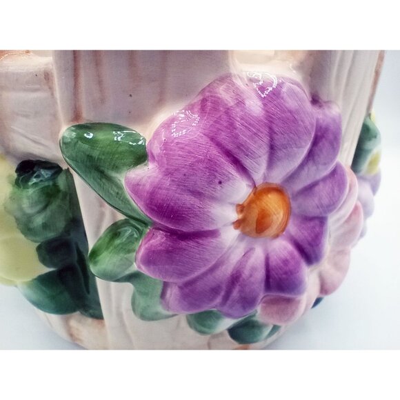 Ceramic Flower Basket Teleflora Hand Painted 10" Spring Decor Easter Vintage - Picture 8 of 12